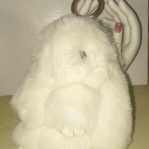 Keychain Purse Charm Bunny White Plush
